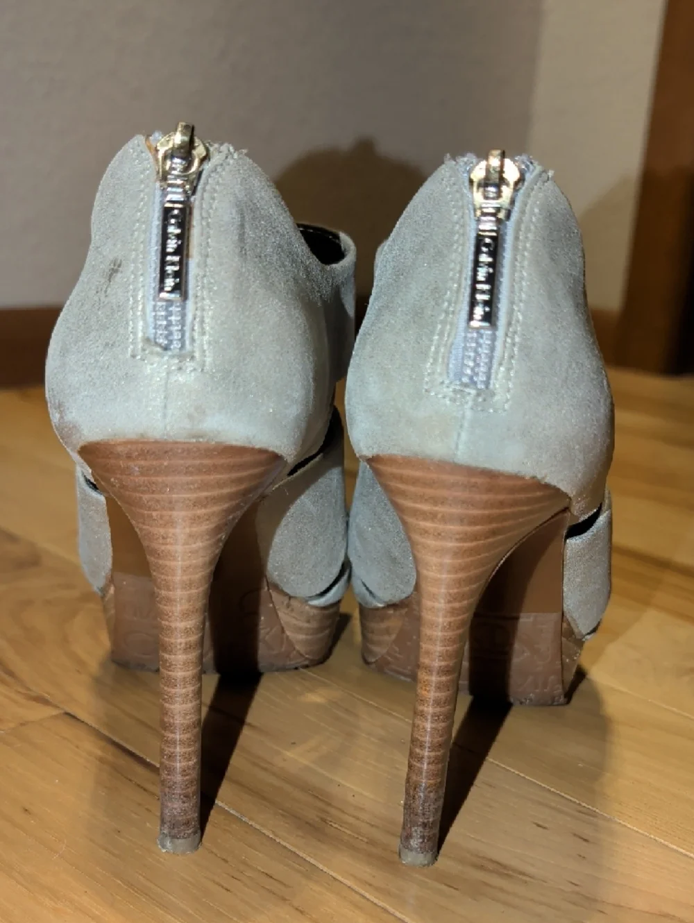 Calvin Klein Metallic Taupe Strappy High Heel Sandals